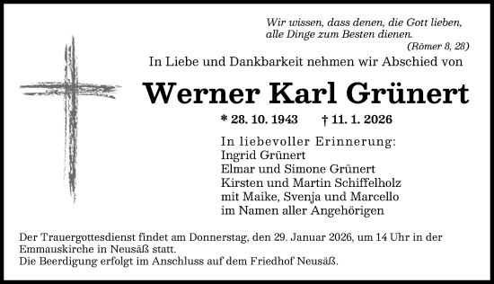 Traueranzeige von Werner Karl Grünert von Augsburger Allgemeine