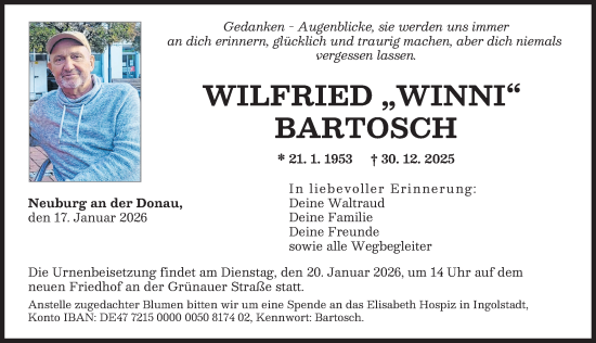 Traueranzeige von Wilfried Bartosch von Neuburger Rundschau