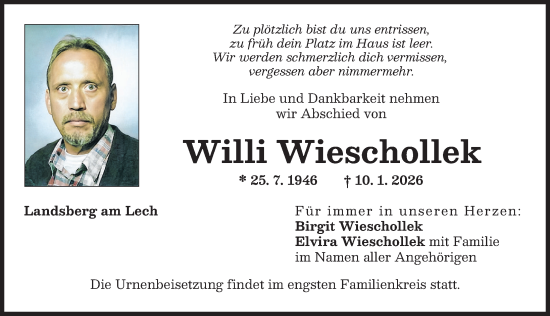 Traueranzeige von Willi Wieschollek von Landsberger Tagblatt