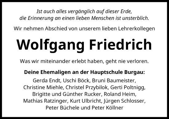 Traueranzeige von Wolfgang Friedrich von Günzburger Zeitung