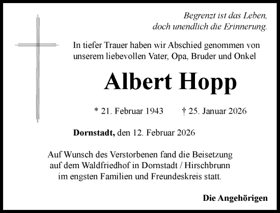 Traueranzeige von Albert Hopp von Rieser Nachrichten
