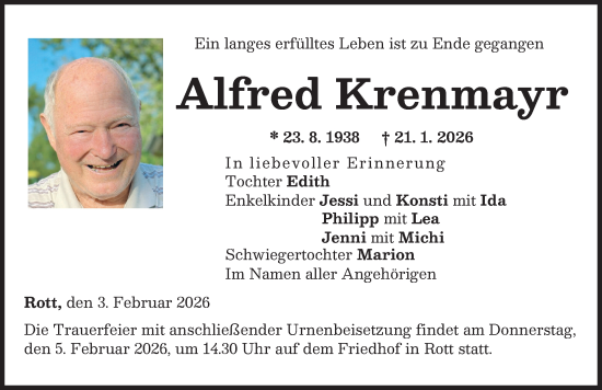 Traueranzeige von Alfred Krenmayr von Landsberger Tagblatt