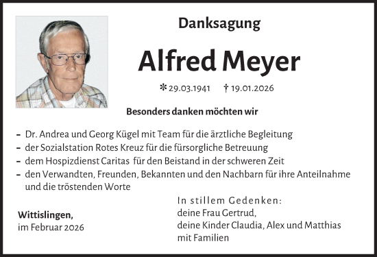 Traueranzeige von Alfred Meyer von Donau Zeitung
