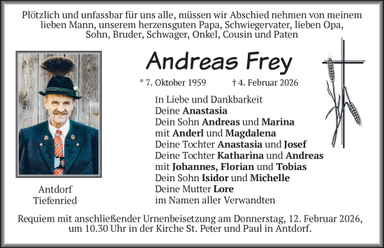 Traueranzeige von Andreas Frey von Mindelheimer Zeitung