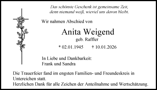 Traueranzeige von Anita Weigend von Illertisser Zeitung