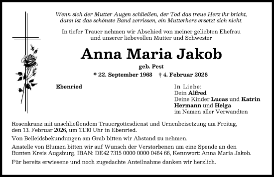 Traueranzeige von Anna Maria Jakob von Aichacher Nachrichten