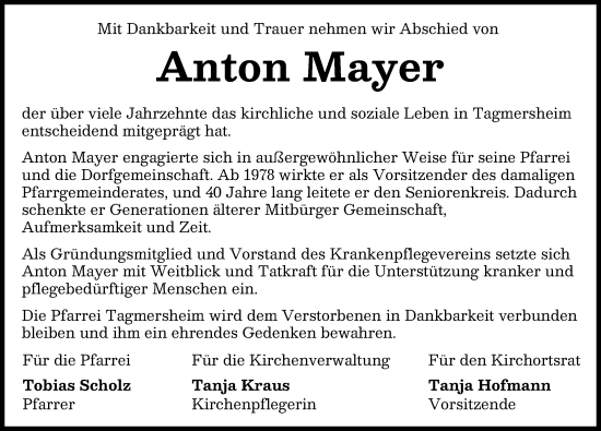 Traueranzeige von Anton Mayer von Donauwörther Zeitung