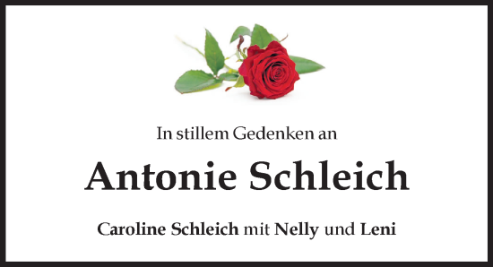 Traueranzeige von Antonie Schleich von Mindelheimer Zeitung