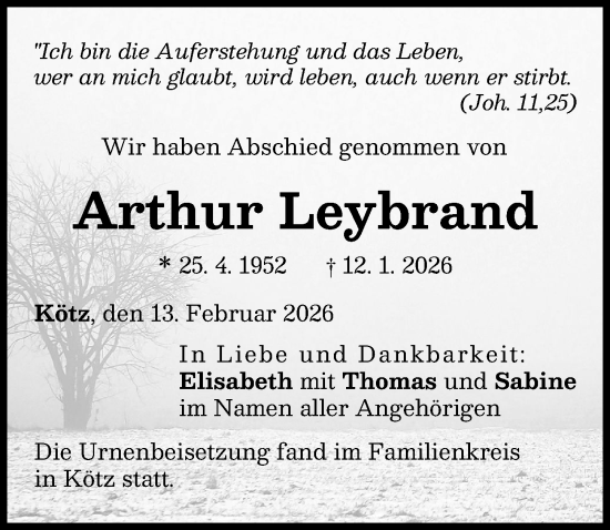 Traueranzeige von Arthur Leybrand von Günzburger Zeitung
