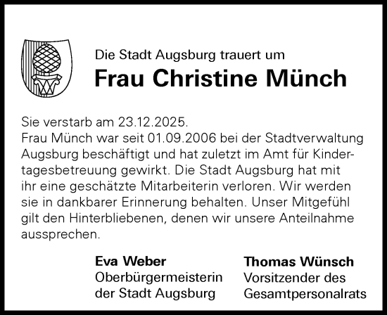 Traueranzeige von Christine Münch von Augsburger Allgemeine