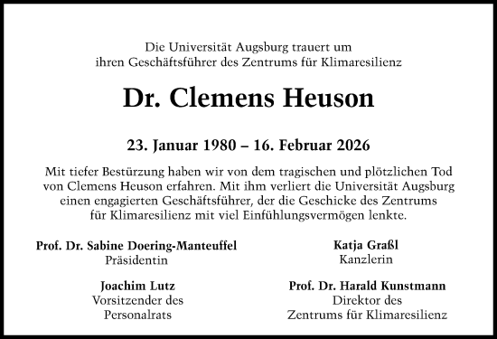 Traueranzeige von Clemens Heuson von Augsburger Allgemeine