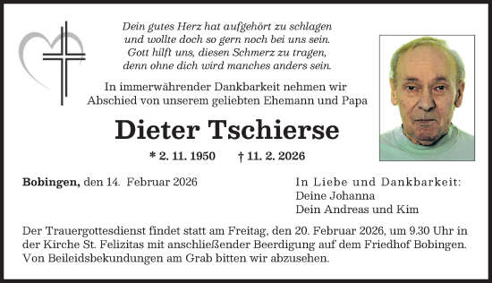 Traueranzeige von Dieter Tschierse von Augsburger Allgemeine