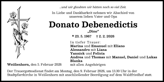 Traueranzeige von Donato Debenedictis von Neu-Ulmer Zeitung