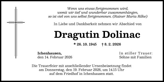 Traueranzeige von Dragutin Dolinac von Günzburger Zeitung