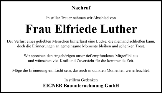 Traueranzeige von Elfriede Luther von Rieser Nachrichten