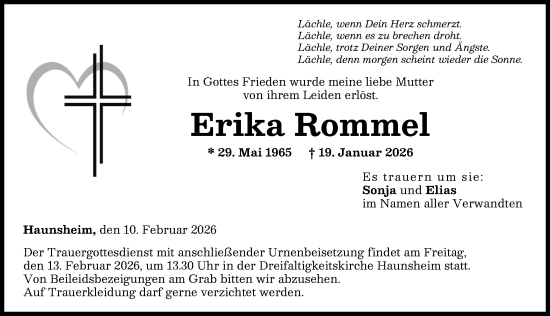 Traueranzeige von Erika Rommel von Donau Zeitung