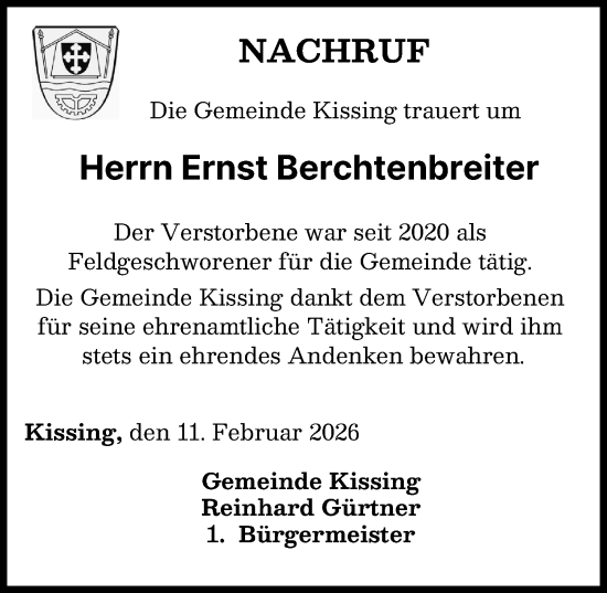 Traueranzeige von Ernst Berchtenbreiter von Friedberger Allgemeine