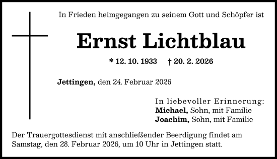 Traueranzeige von Ernst Lichtblau von Günzburger Zeitung