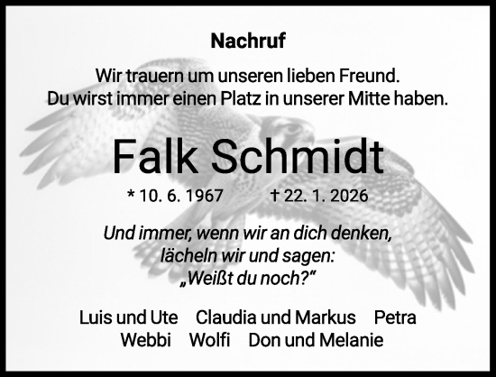 Traueranzeige von Falk Schmidt von Mindelheimer Zeitung