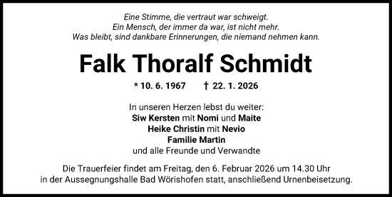 Traueranzeige von Falk Thoralf Schmidt von Mindelheimer Zeitung