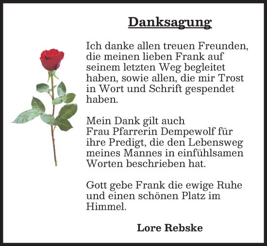Traueranzeige von Frank Rebske von Augsburger Allgemeine