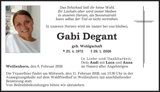 Traueranzeige von Gabi Degant von Neu-Ulmer Zeitung