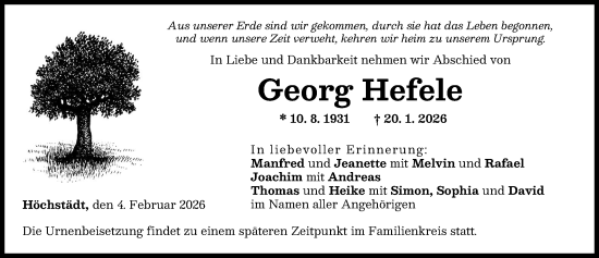 Traueranzeige von Georg Hefele von Donau Zeitung