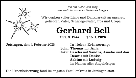Traueranzeige von Gerhard Bell von Günzburger Zeitung