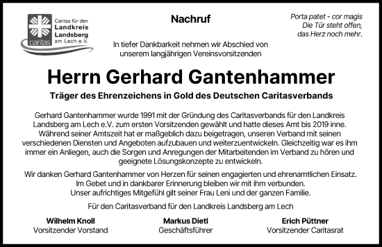 Traueranzeige von Gerhard Gantenhammer von Landsberger Tagblatt