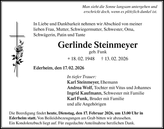 Traueranzeige von Gerlinde Steinmeyer von Rieser Nachrichten