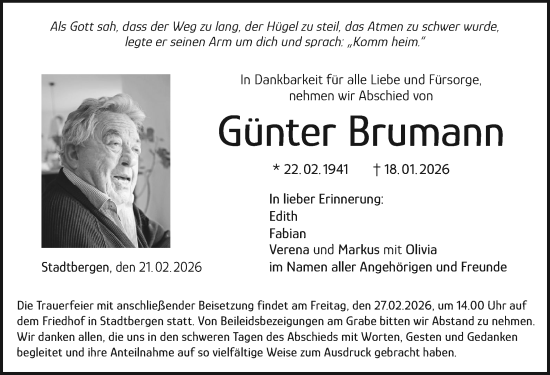 Traueranzeige von Günter Brumann von Augsburger Allgemeine