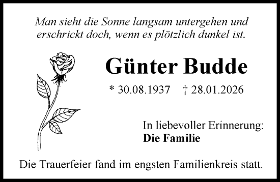 Traueranzeige von Günter Budde von Illertisser Zeitung