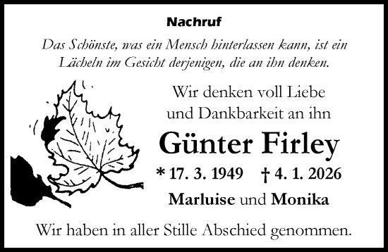 Traueranzeige von Günter Firley von Augsburger Allgemeine