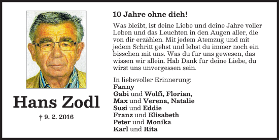 Traueranzeige von Hans Zodl von Schwabmünchner Allgemeine