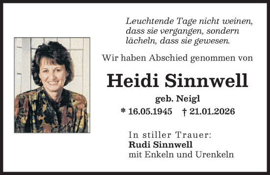 Traueranzeige von Heidi Sinnwell von Schwabmünchner Allgemeine