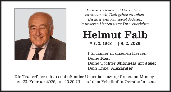 Traueranzeige von Helmut Falb von Augsburg-Land