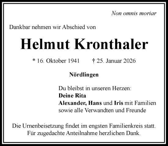 Traueranzeige von Helmut Kronthaler von Rieser Nachrichten