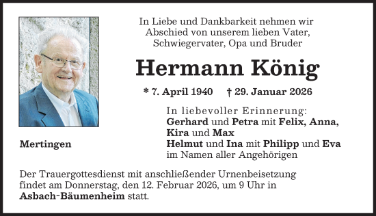 Traueranzeige von Hermann König von Donauwörther Zeitung