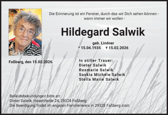 Traueranzeige von Hildegard Salwik von Landsberger Tagblatt