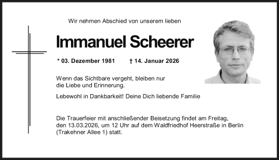 Traueranzeige von Immanuel Scheerer von Aichacher Nachrichten