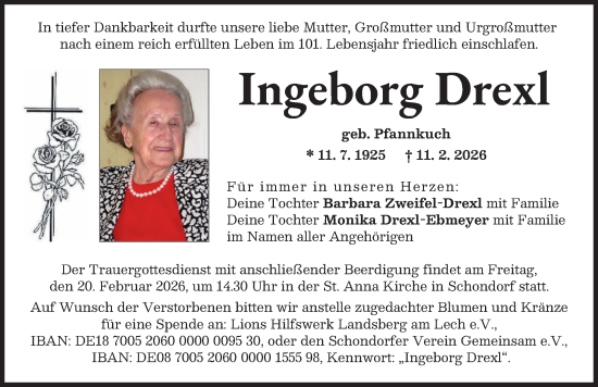 Traueranzeige von Ingeborg Drexl von Landsberger Tagblatt