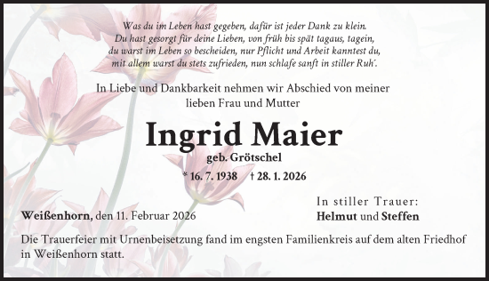 Traueranzeige von Ingrid Maier von Neu-Ulmer Zeitung