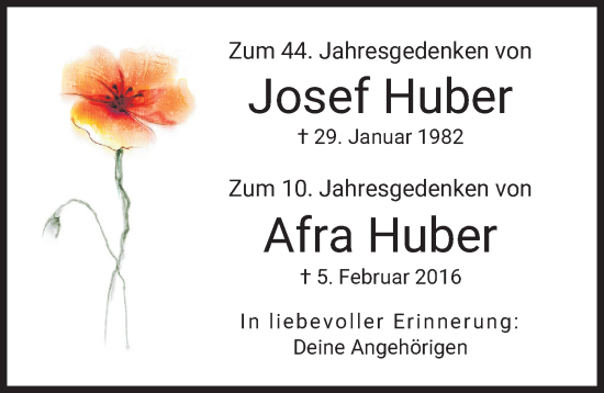Traueranzeige von Josef Huber von Friedberger Allgemeine