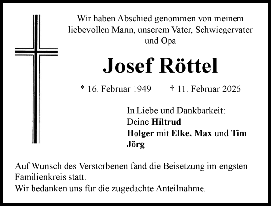 Traueranzeige von Josef Röttel von Rieser Nachrichten
