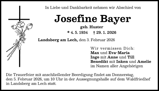 Traueranzeige von Josefine Bayer von Landsberger Tagblatt