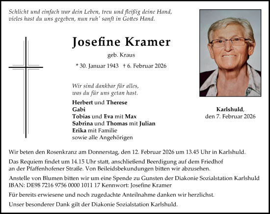 Traueranzeige von Josefine Kramer von Neuburger Rundschau