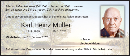 Traueranzeige von Karl Heinz Müller von Mindelheimer Zeitung
