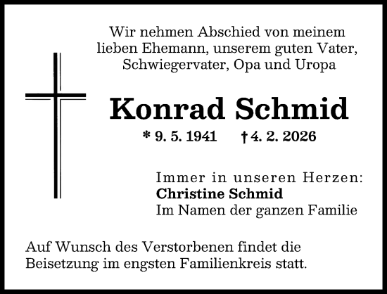 Traueranzeige von Konrad Schmid von Schwabmünchner Allgemeine