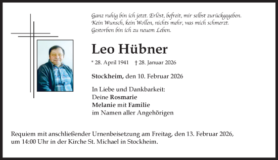 Traueranzeige von Leo Hübner von Mindelheimer Zeitung
