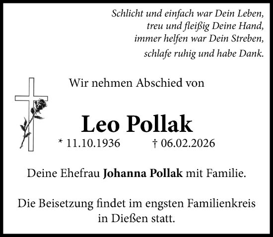 Traueranzeige von Leo Pollak von Landsberger Tagblatt